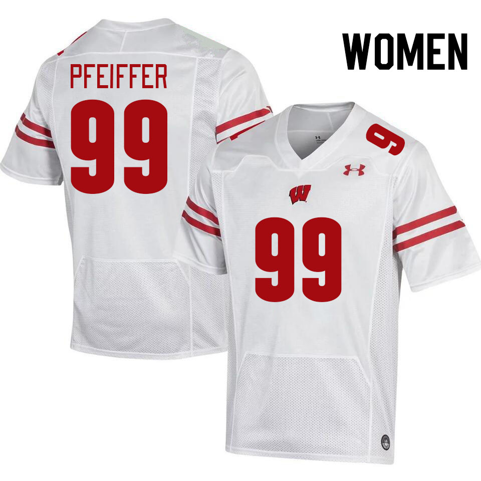 Women #99 Cayson Pfeiffer Wisconsin Badgers College Football Jerseys Stitched-White